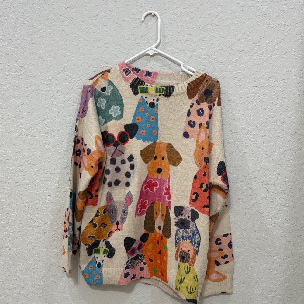 Colorful Dog Print Sweater